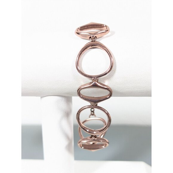 Fossil Rose Gold Tone Copper Tone Geometric Oval Chain Bracelet 7" - Picture 1 of 7